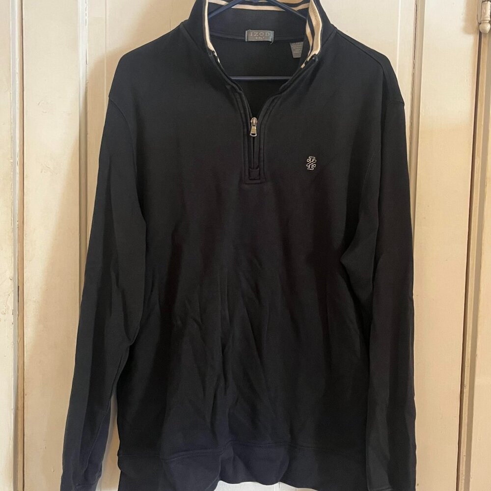 IZOD Golf Men’s Black Sweatshirt Large 100% Cotton Long Sleeve